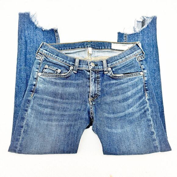 Rag & Bone Capri Denim Jeans Faded Med/Dark Wash Assymetric Hem Size 28 - Picture 4 of 8